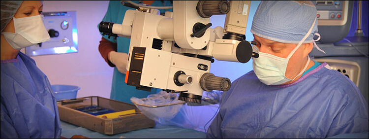 Ophthalmologist performing cataract surgery